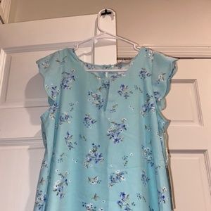 Light Blue Floral Formal Work Professional Chiffon Top - Size S